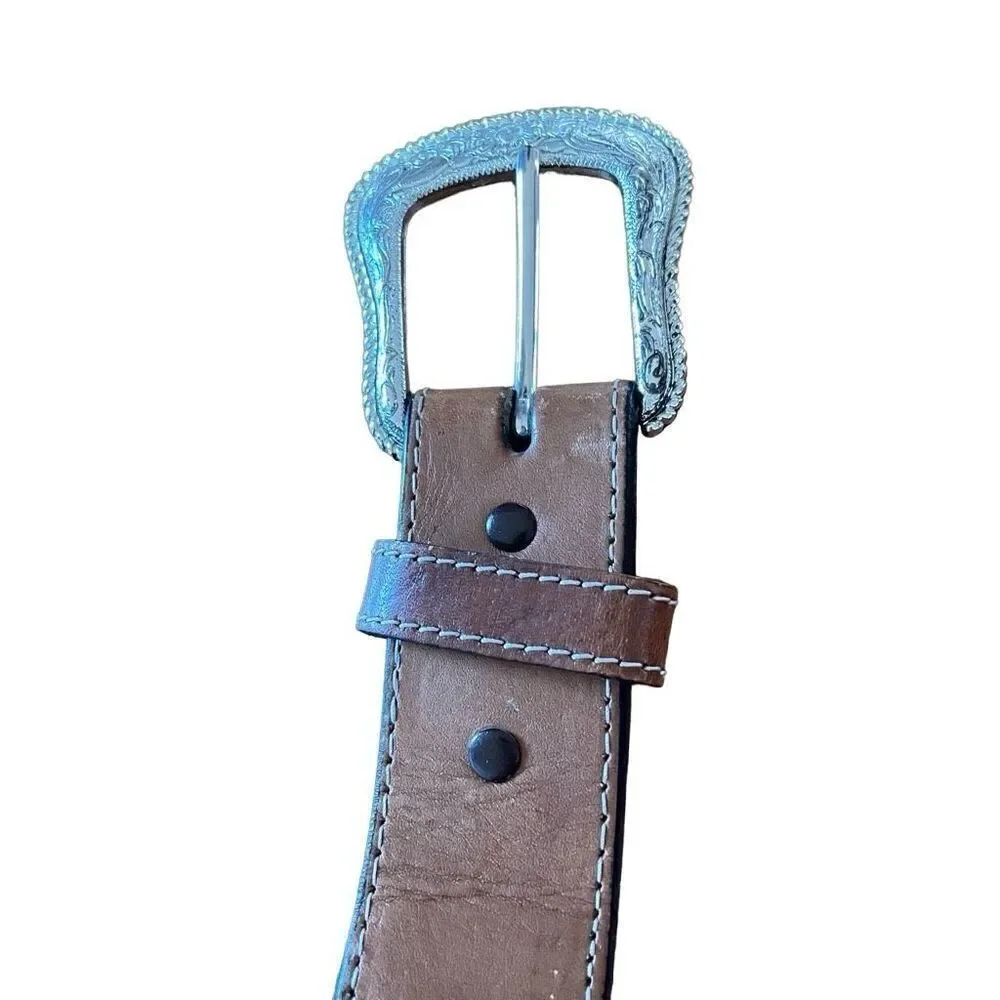 Nocona Mens Leather Belt 40 Horsehair Scalloped Western Cowboy Silver Conchos